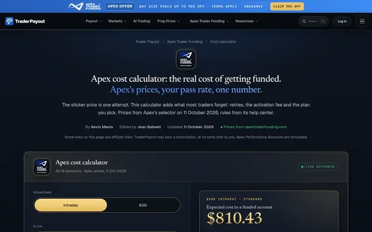 Screenshot of the Trader Payout homepage