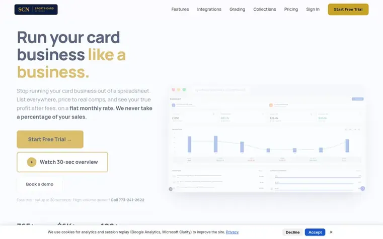 Screenshot of the SportsCardNetwork homepage