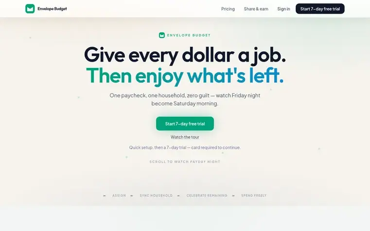 Screenshot of the Envelope Budget homepage