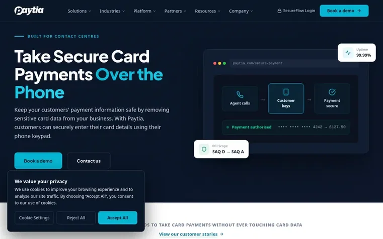 Screenshot of the Paytia homepage