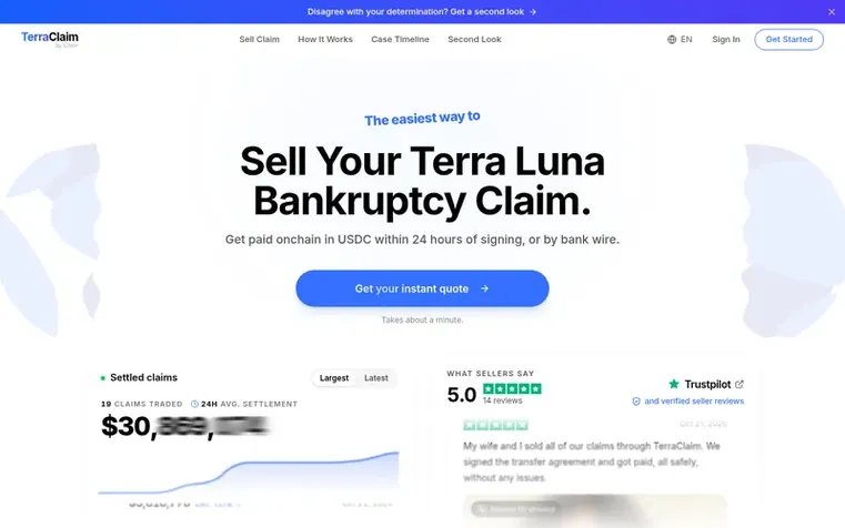 Screenshot of the TerraClaim homepage
