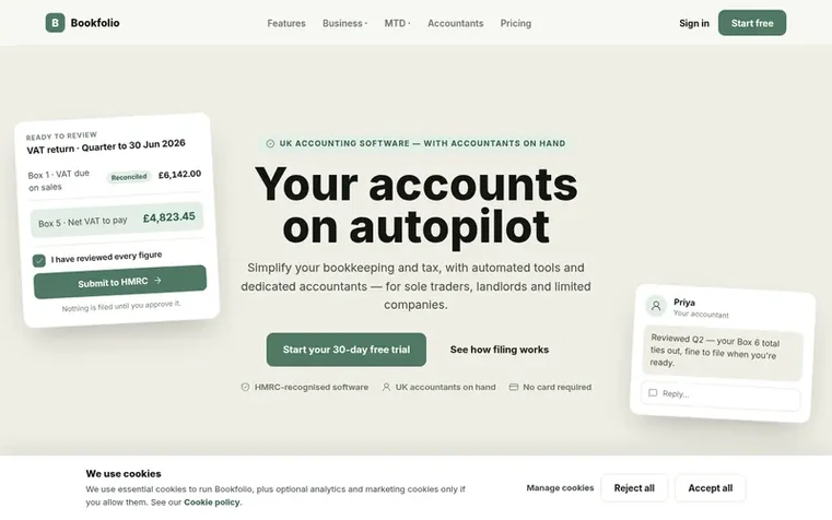 Screenshot of the Bookfolio homepage