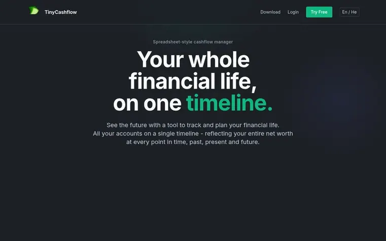 Screenshot of the TinyCashflow homepage