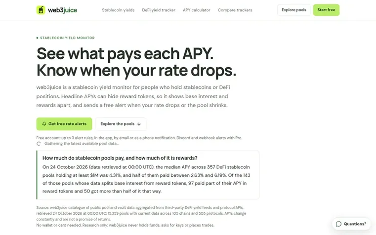 Screenshot of the web3juice homepage