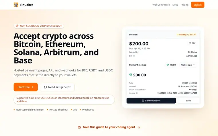 Screenshot of the FinCobra homepage