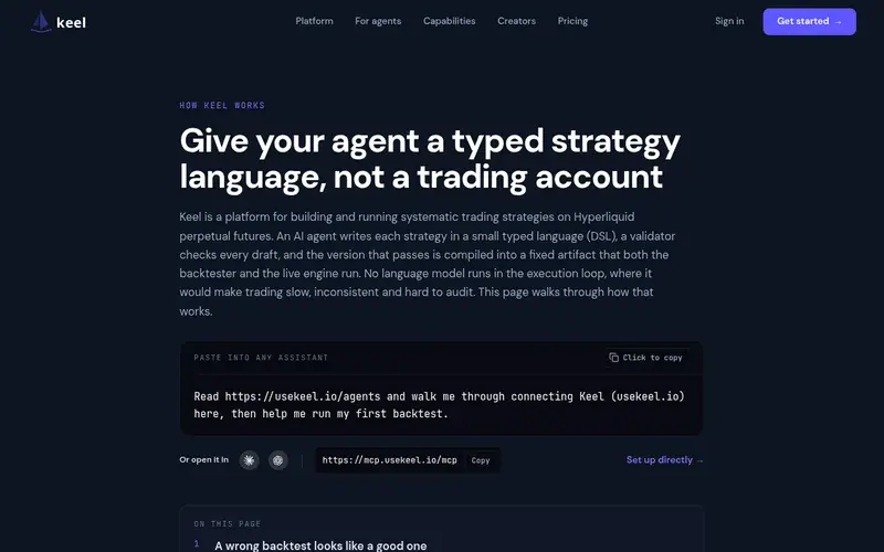 Screenshot of the Keel homepage