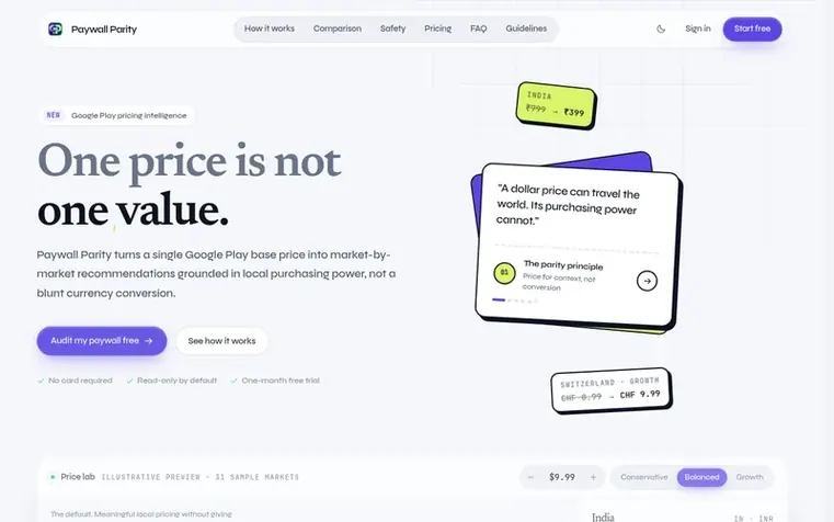 Screenshot of the Paywall Parity homepage