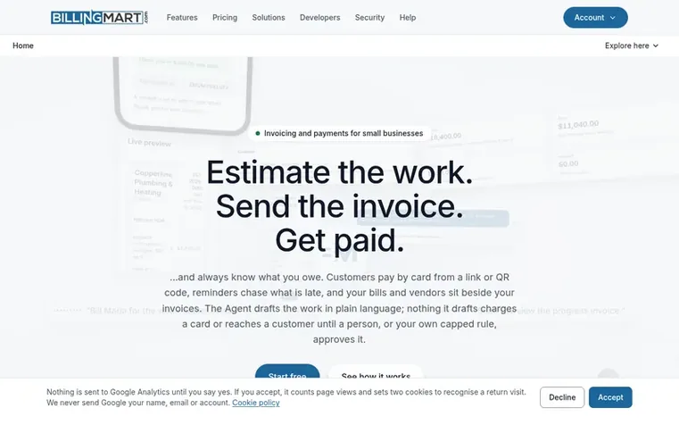 Screenshot of the BillingMart homepage