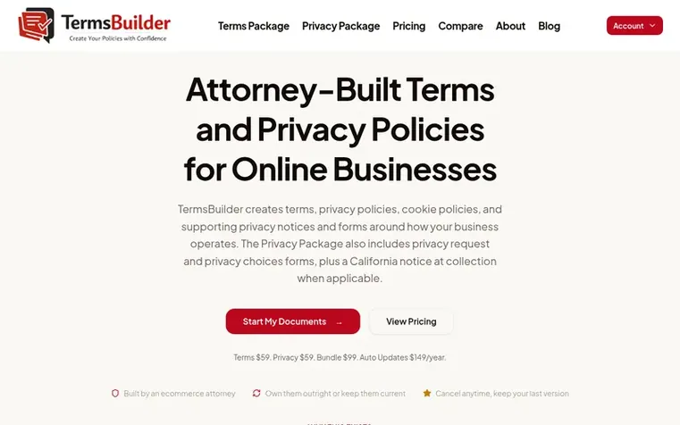 Screenshot of the TermsBuilder homepage