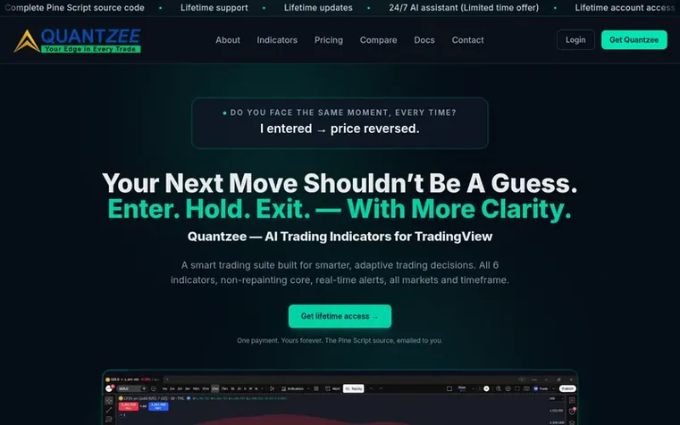 Screenshot of the Quantzee homepage