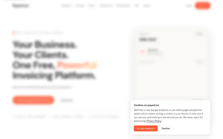 Screenshot of the payed.me homepage