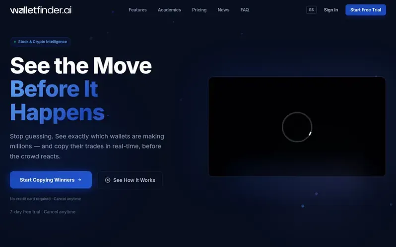 Screenshot of the WalletFinder.ai homepage