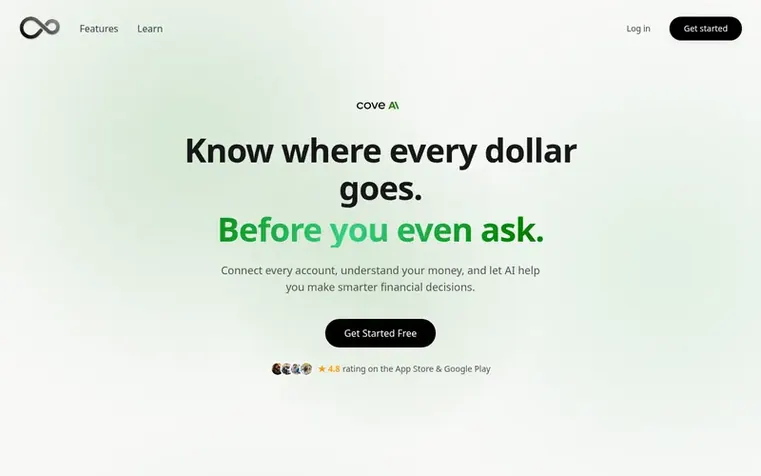 Screenshot of the Cove homepage