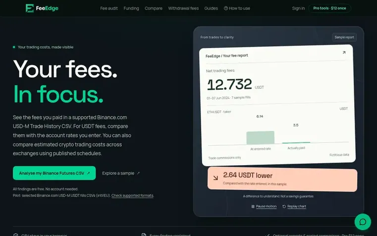 Screenshot of the FeeEdge homepage