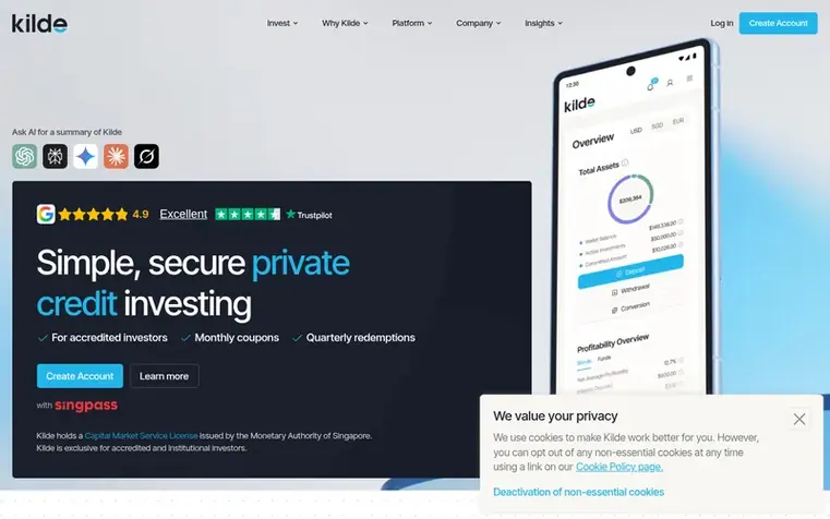 Screenshot of the Kilde homepage