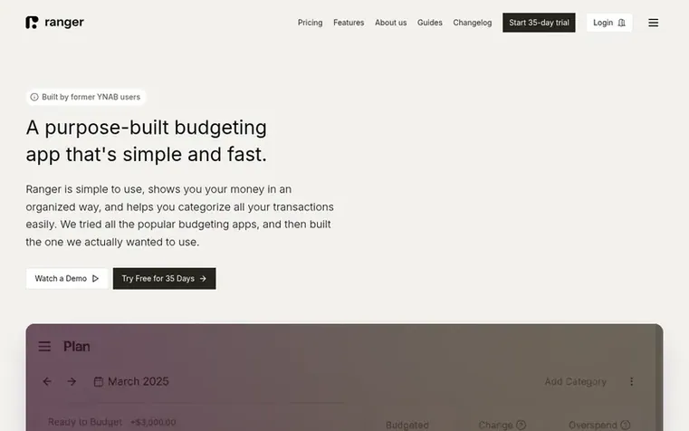 Screenshot of the Ranger homepage