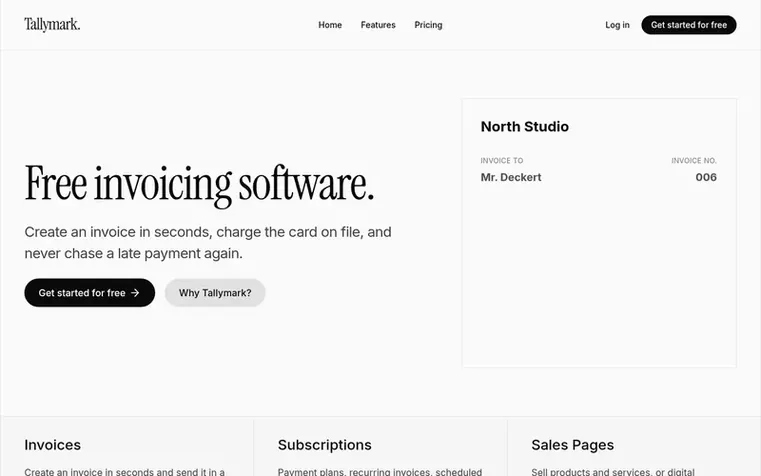 Screenshot of the Tallymark homepage