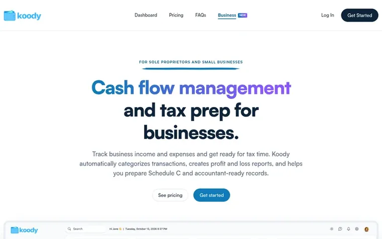 Screenshot of the Koody homepage