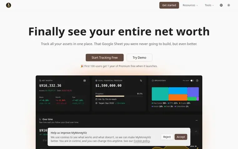 Screenshot of the MyMoneyViz homepage