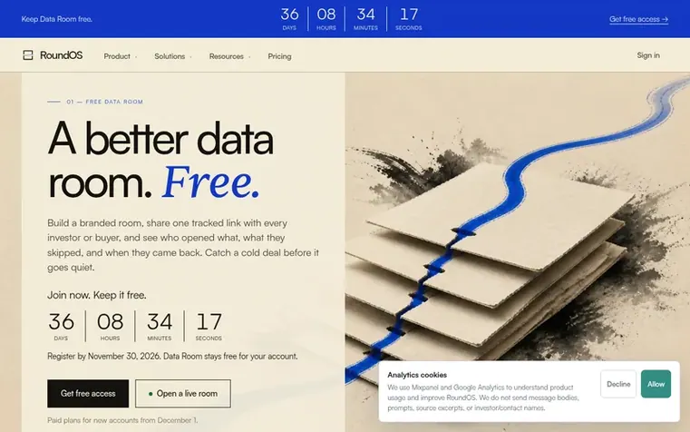 Screenshot of the RoundOS homepage