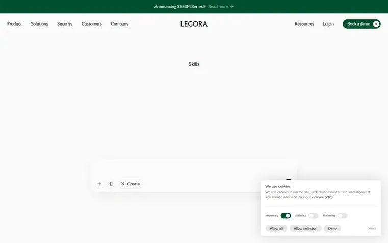 Screenshot of the Legora homepage