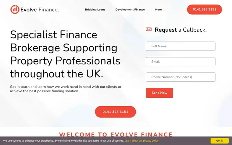 Screenshot of the Evolve Finance homepage