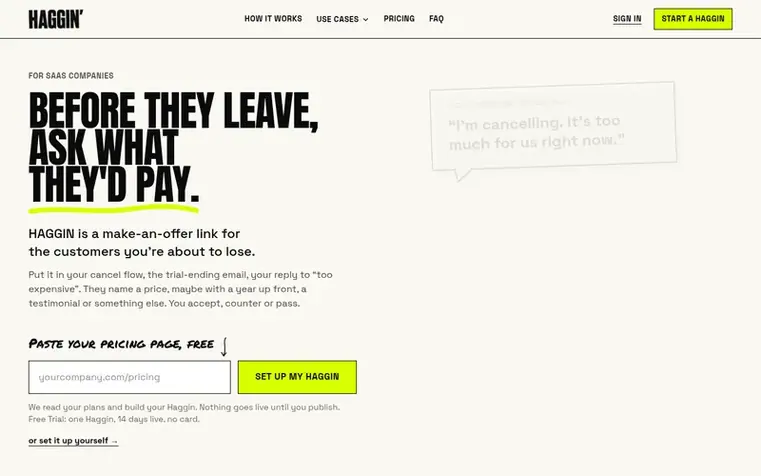 Screenshot of the HAGGIN homepage