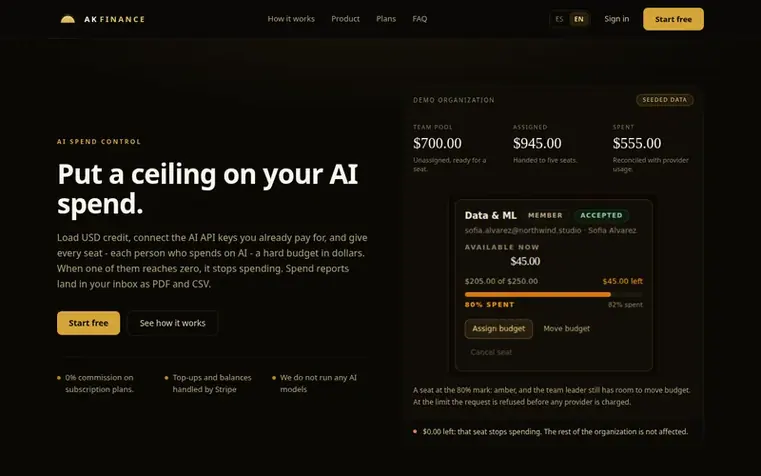 Screenshot of the AK FINANCE homepage