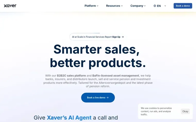 Screenshot of the Xaver homepage