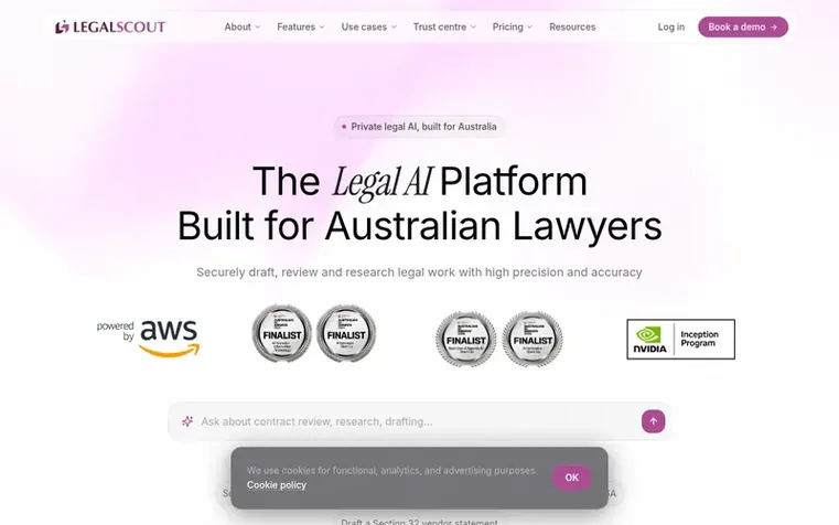 Screenshot of the LegalScout homepage