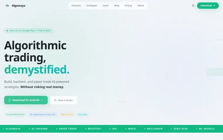 Screenshot of the Algomaya homepage
