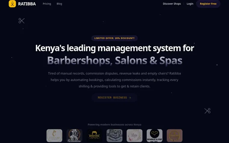 Screenshot of the Ratibba homepage