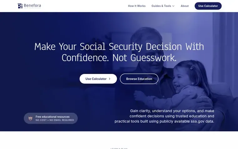 Screenshot of the Benefora homepage