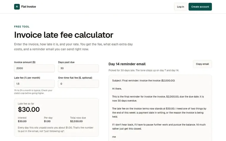 Screenshot of the Flat Invoice homepage