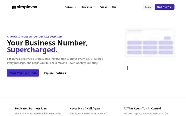 Screenshot of the SimpleVox homepage