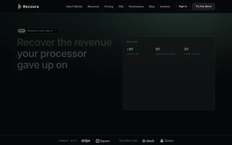 Screenshot of the Recoura homepage