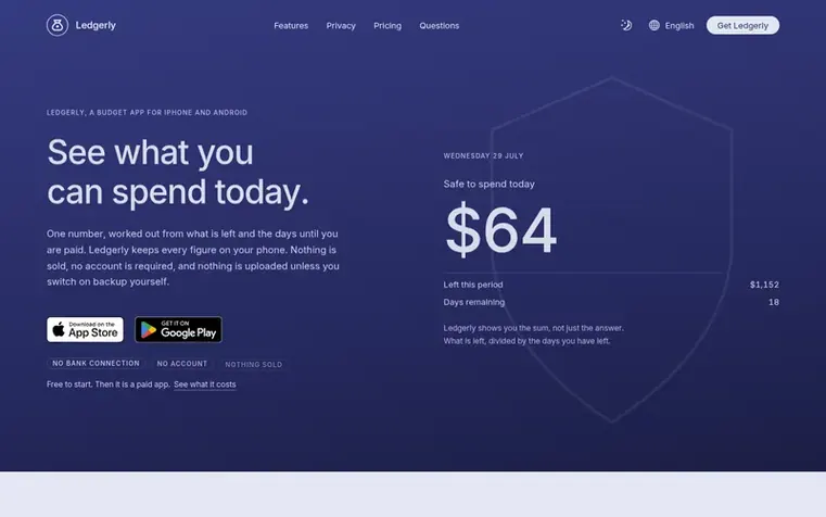 Screenshot of the Ledgerly homepage