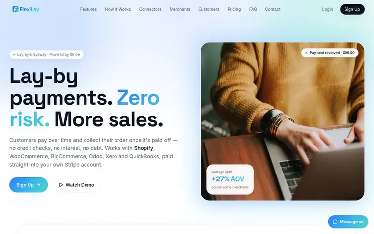 Screenshot of the Flexilay homepage