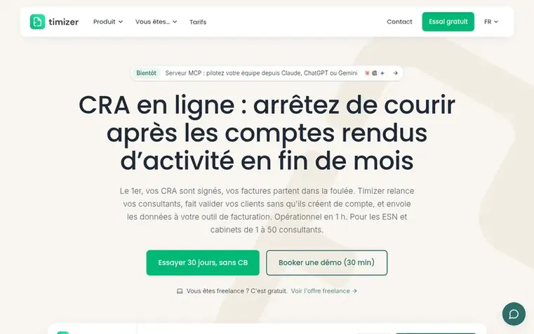 Screenshot of the Timizer homepage