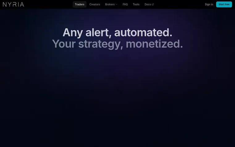 Screenshot of the Nyria homepage