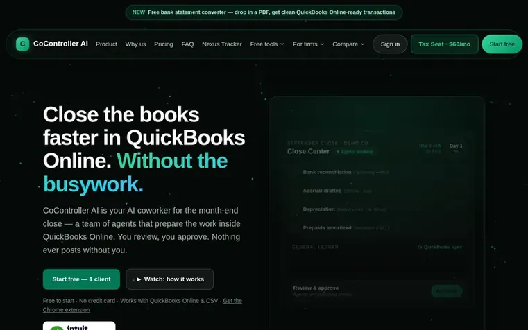 Screenshot of the CoController AI homepage