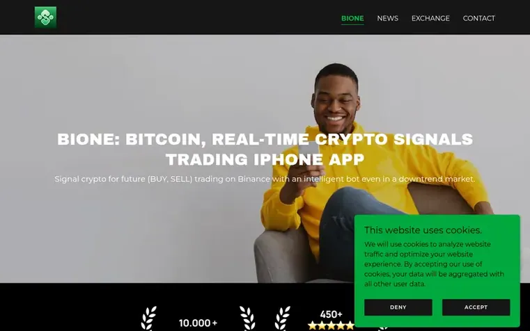 Screenshot of the Bione homepage