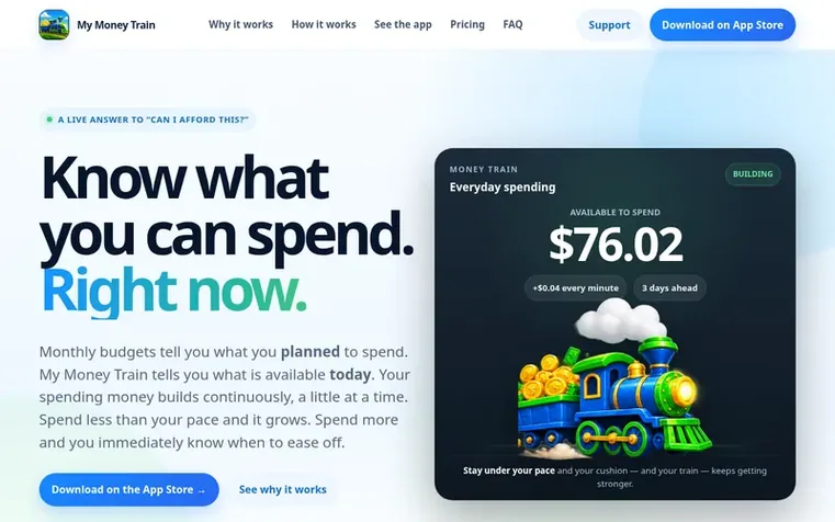 Screenshot of the My Money Train homepage