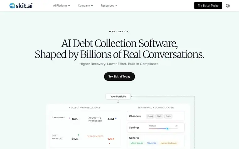 Screenshot of the Skit.ai homepage