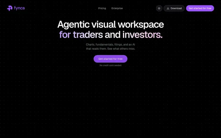 Screenshot of the Fynca homepage