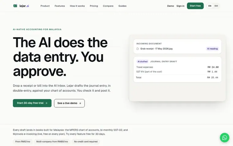 Screenshot of the Lejar homepage