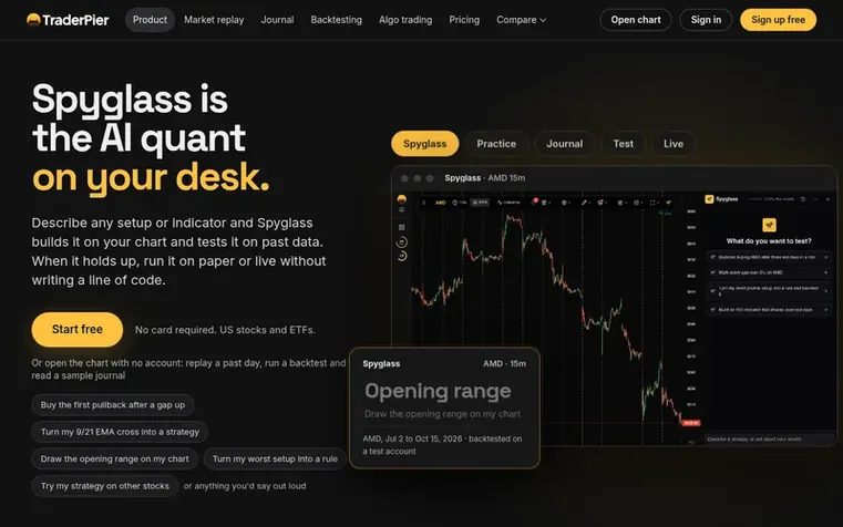 Screenshot of the TraderPier homepage