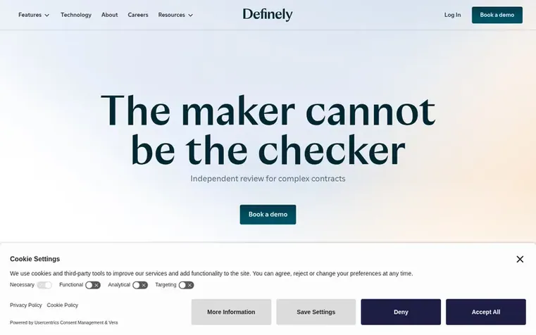 Screenshot of the Definely homepage