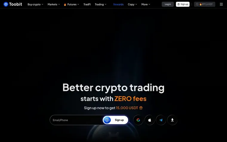 Screenshot of the Toobit homepage