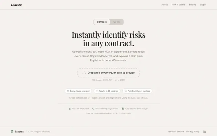 Screenshot of the Lanesra homepage